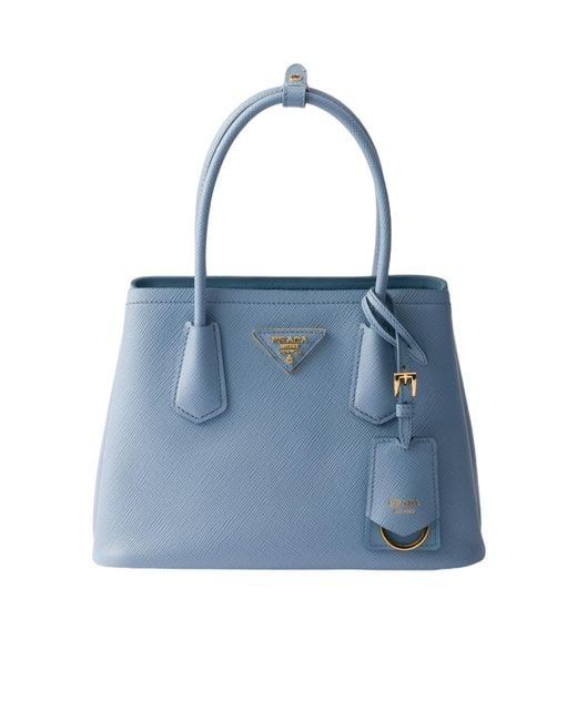 Prada Blue Double Small Saffiano Leather Bag