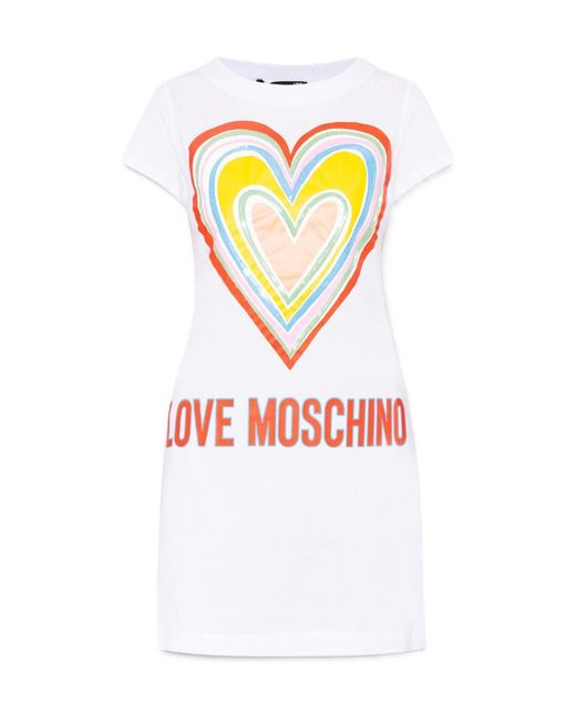 Moschino White Logo-Print T-Shirt Dress