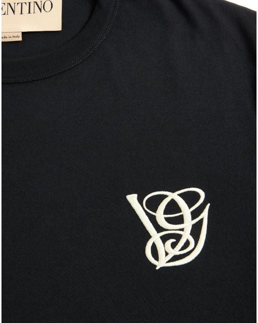 Valentino Black Logo Embroidered Crewneck T-Shirt for men