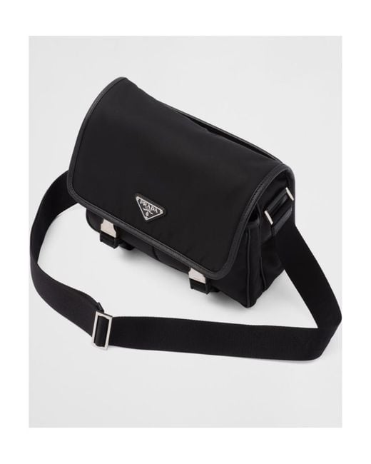 Prada Black Logo Plaque Fold-Over Shoulder Bag for men