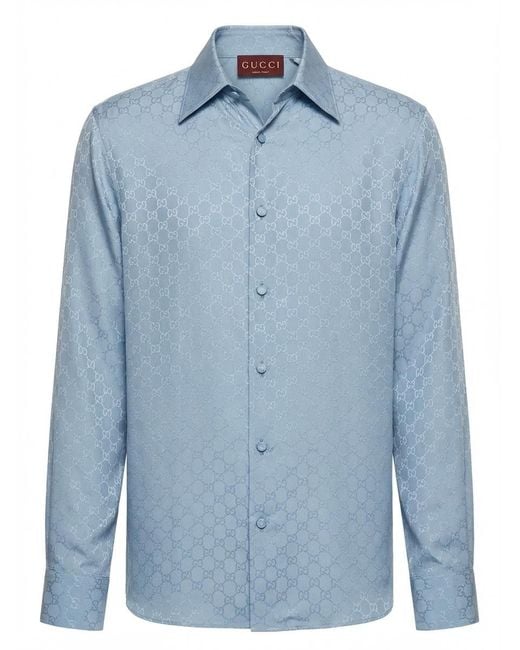 Gucci Gg Jacquard Shirt in Blue for Men | Lyst
