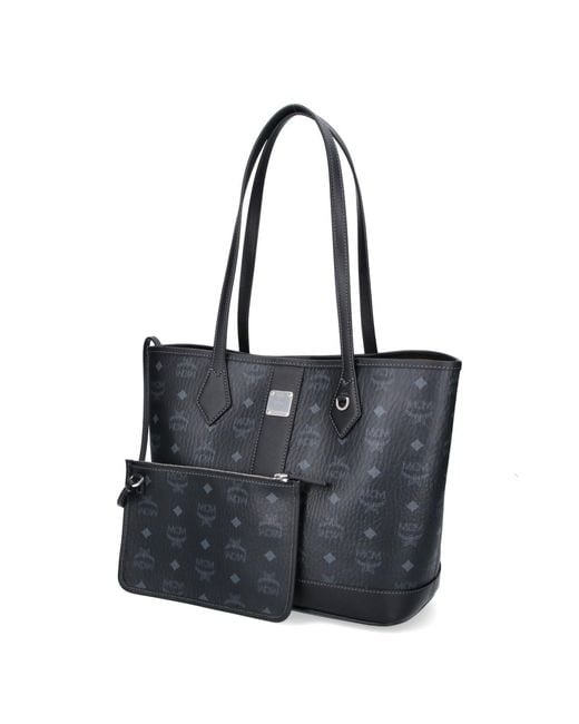 MCM Black Logo Plaque Monogram Tote Bag