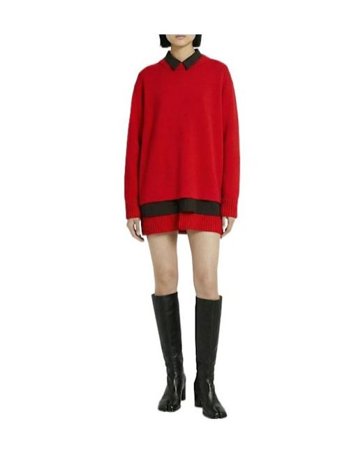 Sacai Red Wool Suiting Knit Mini Dress