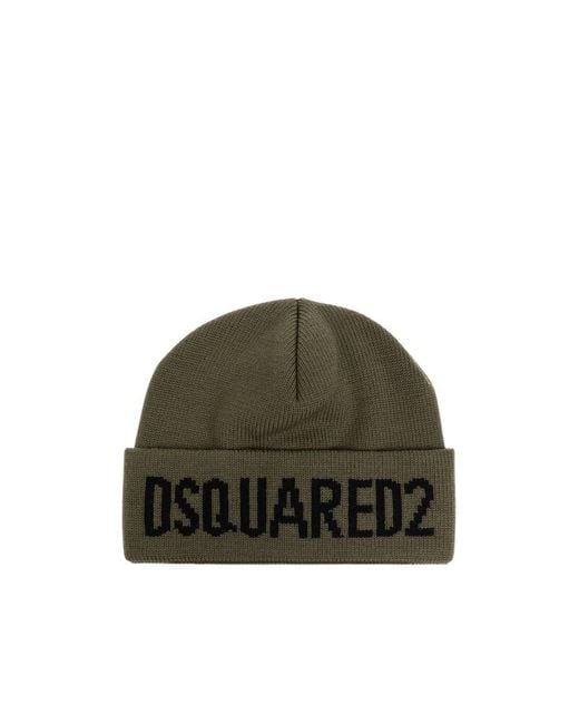 DSquared² Green Dsquared 2 Logo-Intarsia Beanie for men