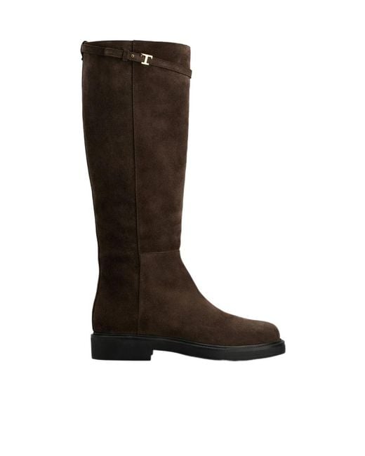 Tod's Brown T Plaque Knee-High Boots