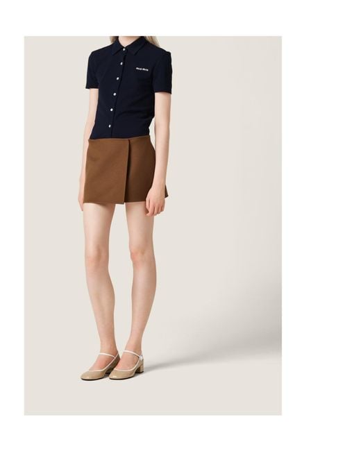Miu Miu Blue Short-Sleeve Logo Top