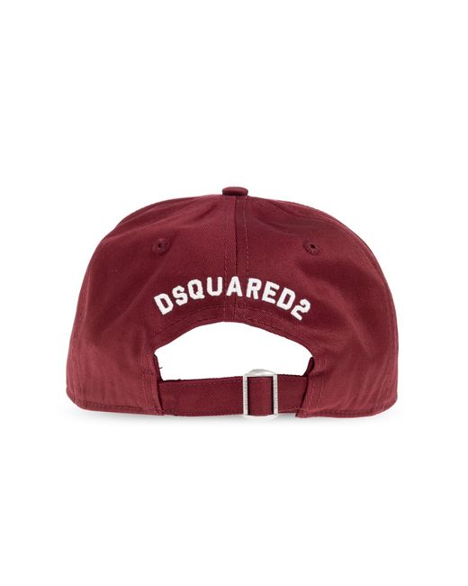 DSquared² Red College Distressed Baseball Cap for men