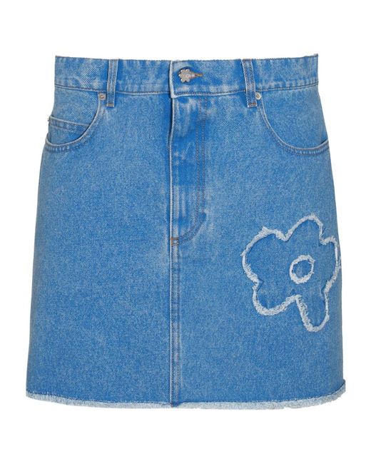 Marni Blue Floral Embroidered Denim Skirt