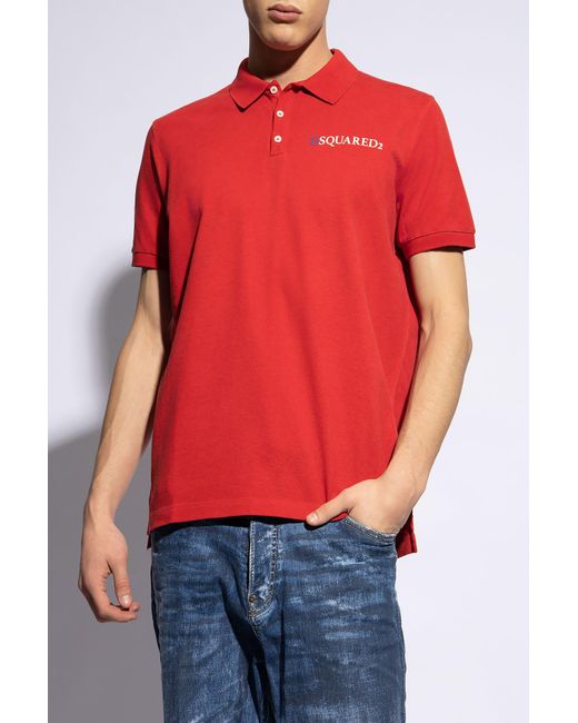 DSquared² Red Logo-Printed Short-Sleeved Polo Shirt for men