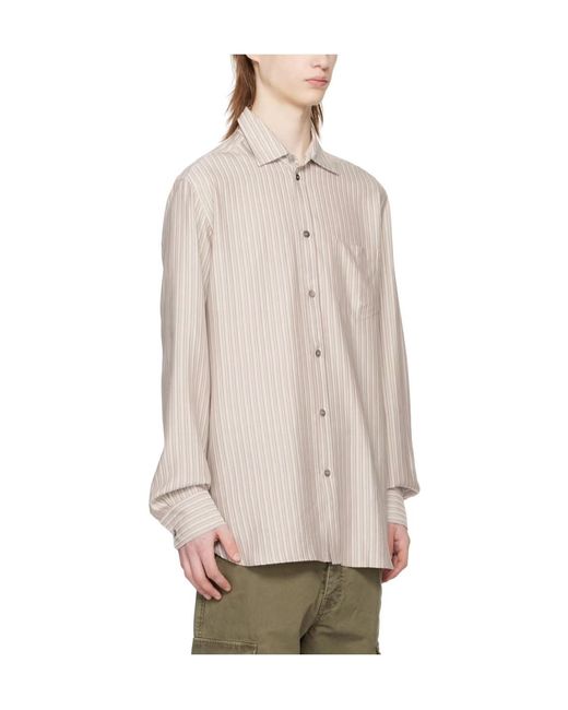 Golden Goose Deluxe Brand Natural Viscose-Blend Linen Shirt With Striped Pattern for men