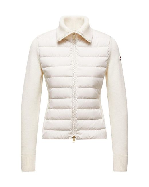 Moncler White Padded Zip-Up Wool Cardigan