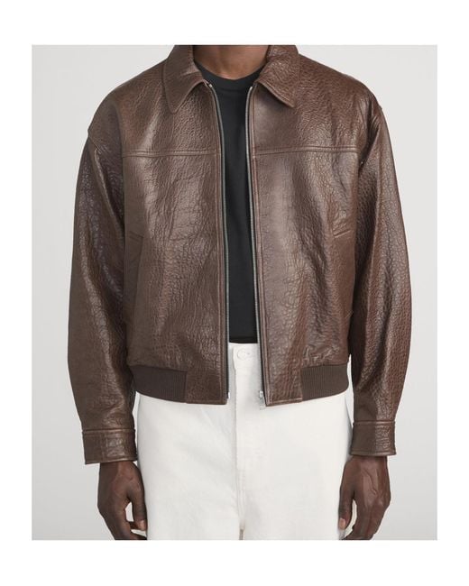 FRAME Brown Zip Leather Jacket for men