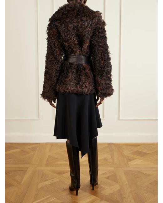 Nour Hammour Brown Noa Belted Shearling Coat