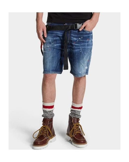 DSquared² Blue Medium Easy Wash Distressed Marine Shorts for men