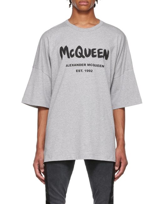 McQueen Gray Logo Short-Sleeved T-Shirt for men