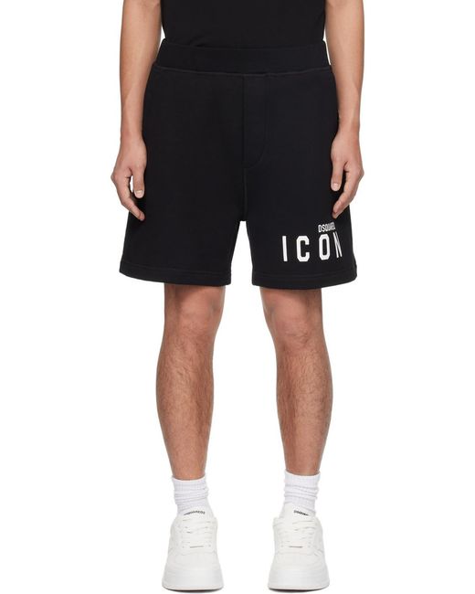 DSquared² Black Logo-Printed Elasticated Waistband Track Shorts for men