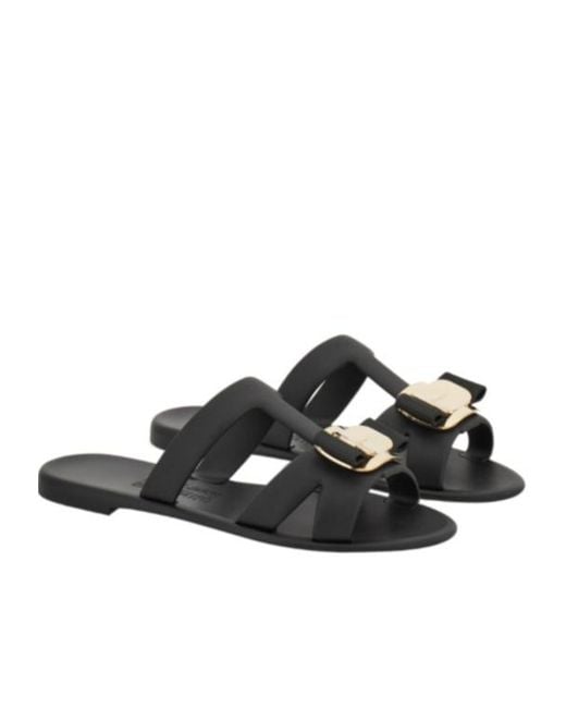 Ferragamo Black Acqua Leather Sandals