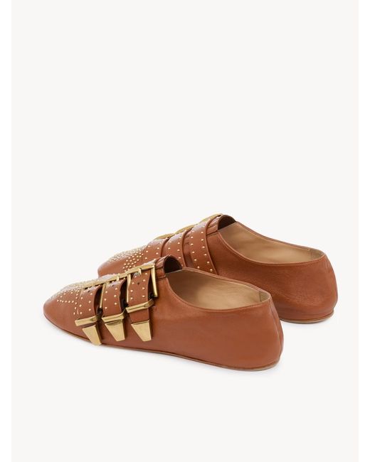 Chloé Brown Susanna Buckle Studded Shoes