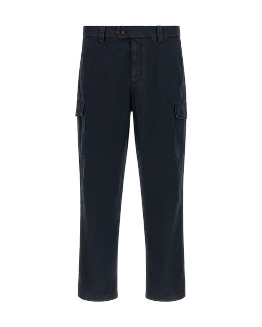 Brunello Cucinelli Blue Garment-Dyed Cotton Cargo Pants for men