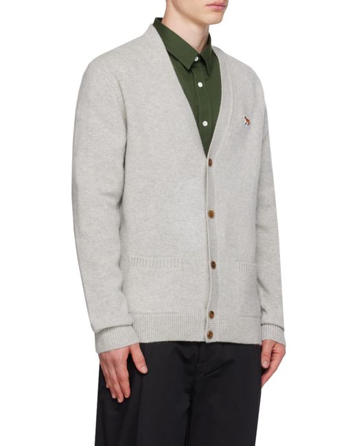 Maison Kitsuné White Maison Kitsuné Fox Patch Knitted Cardigan for men