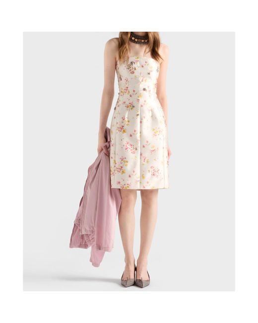 Prada Natural Floral Print Silk And Wool Dress