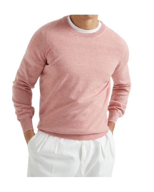 Brunello Cucinelli Pink Crewneck Knitted Jumper for men