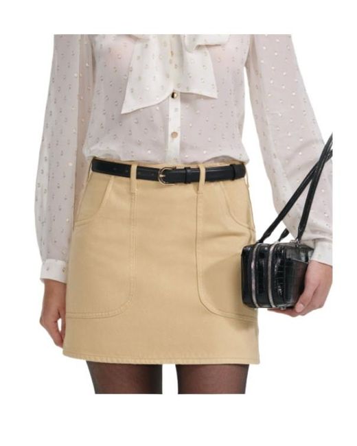 Self-Portrait Natural A-Line Belted Mini Skirt