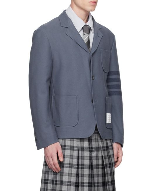 Thom Browne Blue Striped-Sleeve Cotton Blazer for men