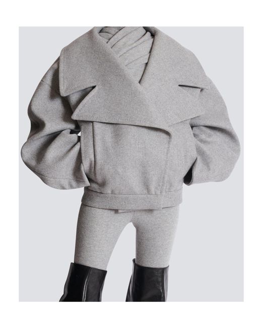 Balmain Gray Wool-Cashmere Oversized Pea Coat