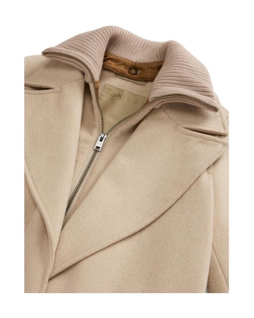Woolrich Natural Single-Breasted Belted Coat