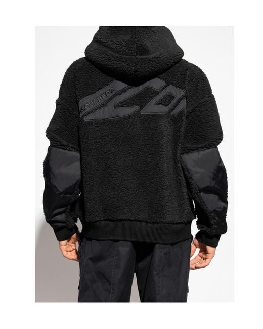 DSquared² Black Half-Zip Fleece Hoodie for men