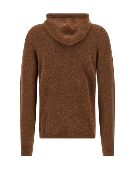 Roberto Collina Brown Hooded Cuffed-Sleeve Sweater for men