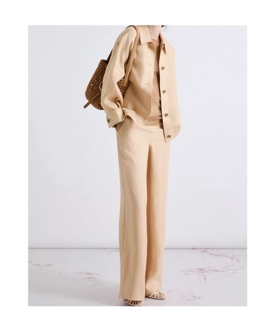 Marella Natural Linen Wide-Leg Trousers