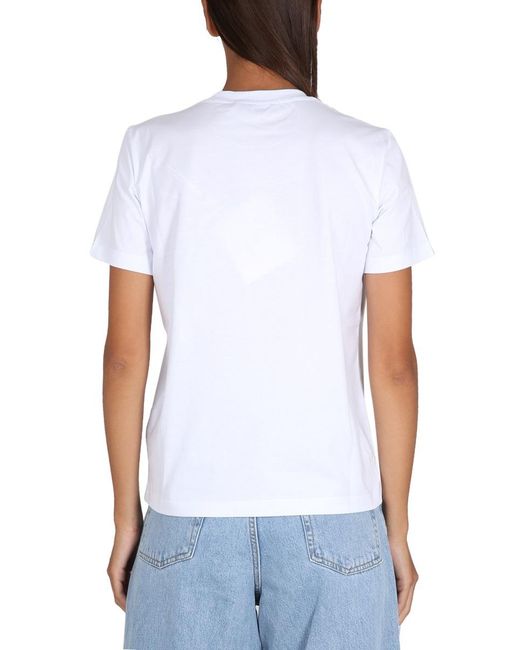 MSGM White Logo Printed Crewneck T-Shirt