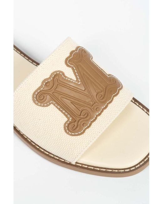 Max Mara Natural Caucaso Logo Slide Sandals