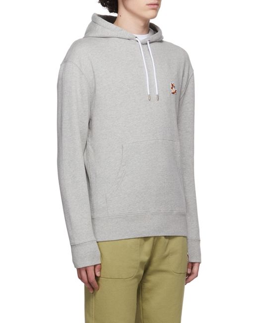 Maison Kitsuné Gray Fox-Embroidered Cotton Hoodie for men