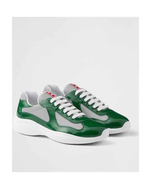 Prada Green Patent Leather And Technical Fabric America's Cup Sneakers for men
