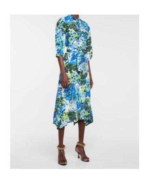 Stella McCartney Blue Olivia Floral Silk Shirt Midi Dress