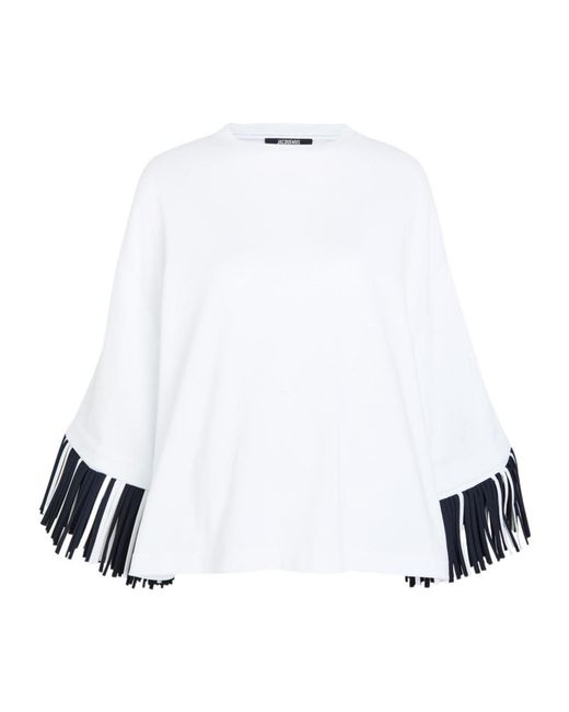 Jacquemus White Fringed Long-Sleeve Cotton T-Shirt