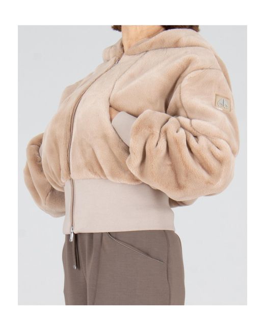 Moose Knuckles Natural Logo Patch Faux Fur Jacket