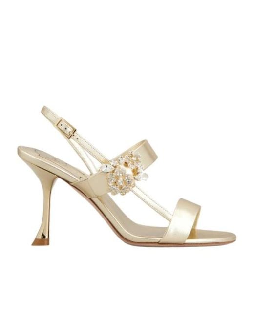 Roger Vivier Metallic Crystal Buckle Heeled Sandals
