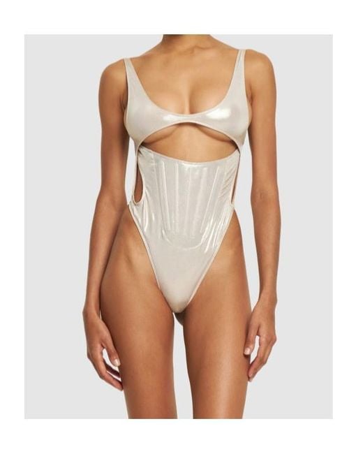 Mugler White Plain Knit Sheer One-Piece Swimsuit