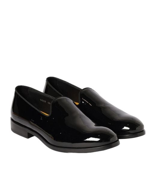 Doucal's Black Logo Patent Leather Loafers for men