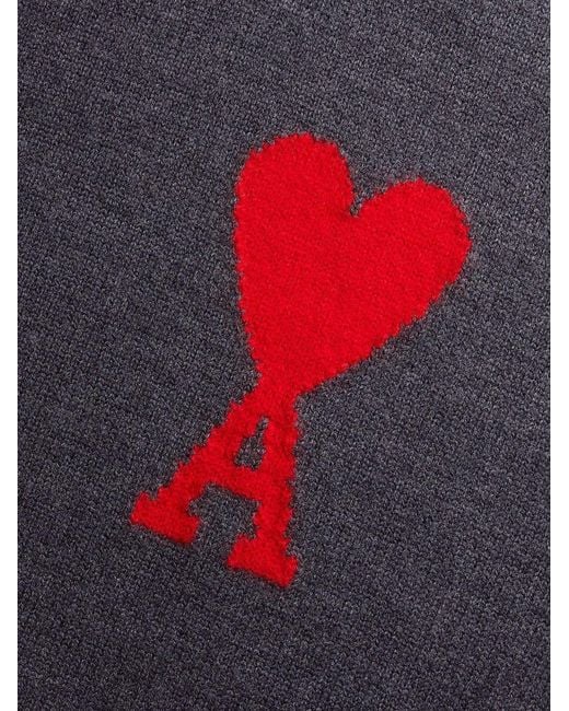 AMI Gray Ami De Coeur Crewneck Knitted Jumper for men