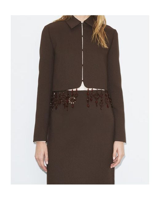 Tory Burch Brown Beaded Crepe Jacket