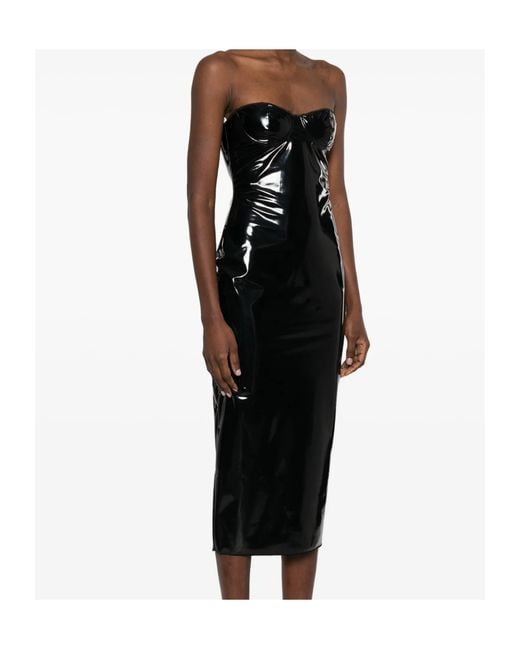 Oseree Black Strapless Midi Dress