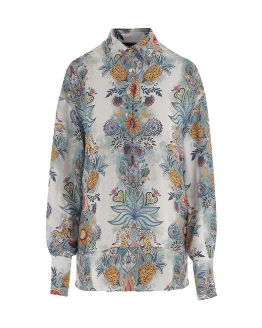 Just Cavalli Blue Botanical Print Shirt