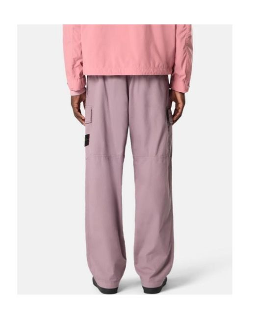Stone Island Purple Logo Patch Loose Cargo Pants for men