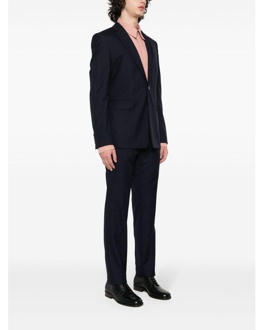 Dries Van Noten Blue Long-Sleeved Coat Belt Ring Trousers Suit for men