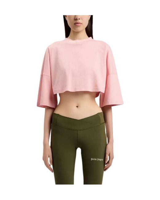 Palm Angels Red Cropped Printed T-Shirt